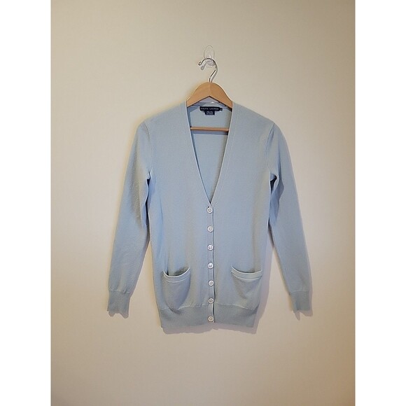 VTG Ralph Lauren Blue Label 100% Cashmere Cardigan Long Sleeve Blue Women's M - Picture 1 of 9